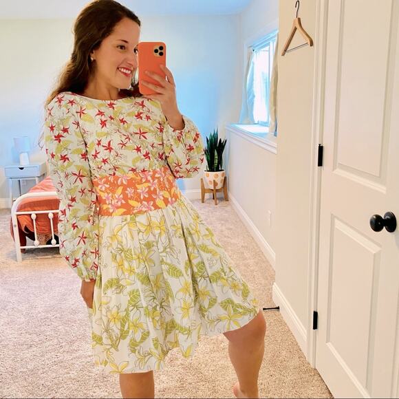 Coco Shop Floral Cotton Poplin Long Sleeve Mini Dress Small - Picture 1 of 14